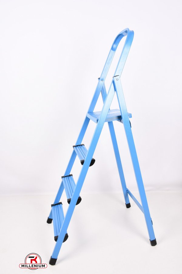 Стремянка металлическая 4 ступеньки (цв.синий) рабочая высота 300см вес 5кг арт.404