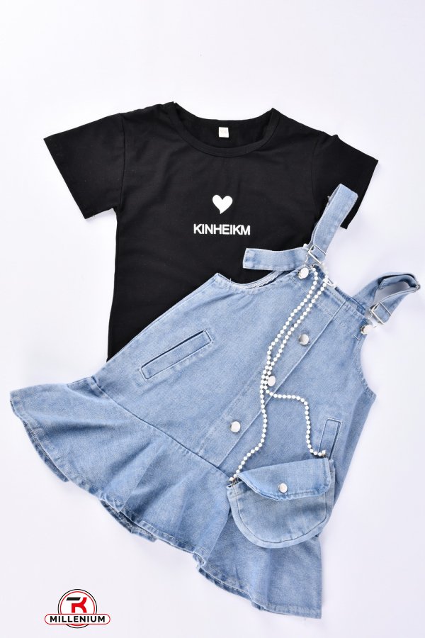 Сарафан джинсовый + футболка для девочки с сумочкой Рост в наличии : 110, 116, 122, 128 арт.X023