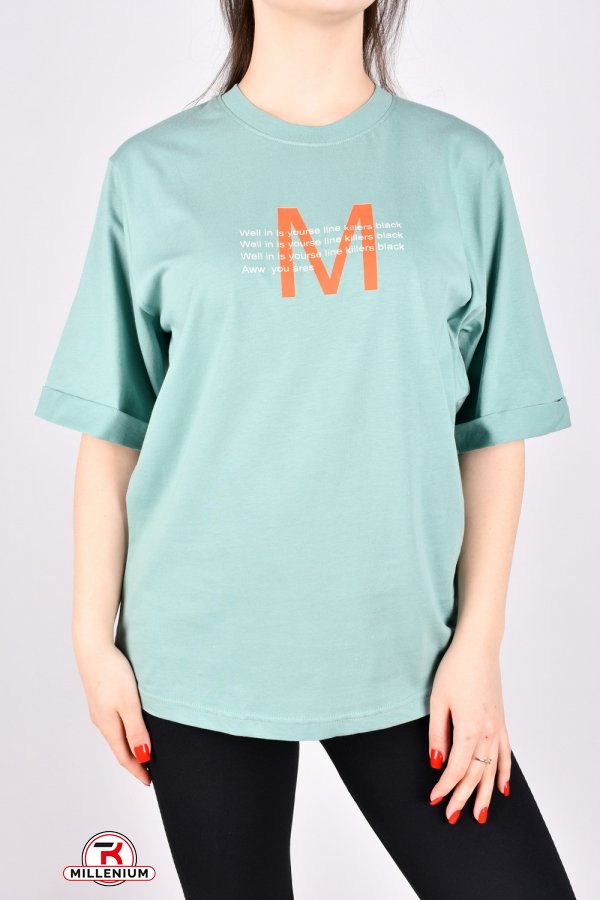 Жіноча футболка (кол. м'яти) трикотажна модель Over Size "LALE FASHION" Розміри в наявності : 44, 46, 48, 50 арт.24022