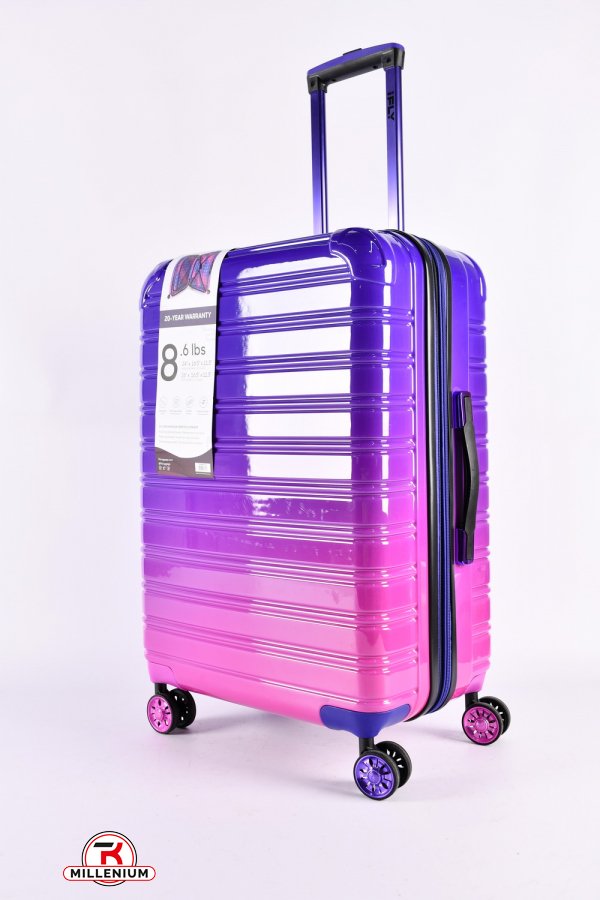 Чемодан (цв.фиолетовый/розовый) 4 колеса пластиковый №3/3 большой (размер 68/49/34 см) арт.9-H486FT-28