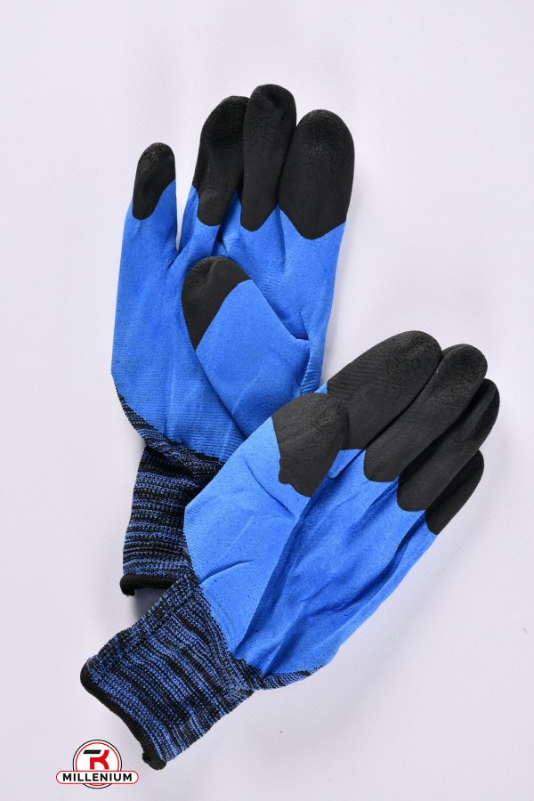 Перчатки с частичным ПУ покрытием (цв.черный/синий, манжет) арт.300