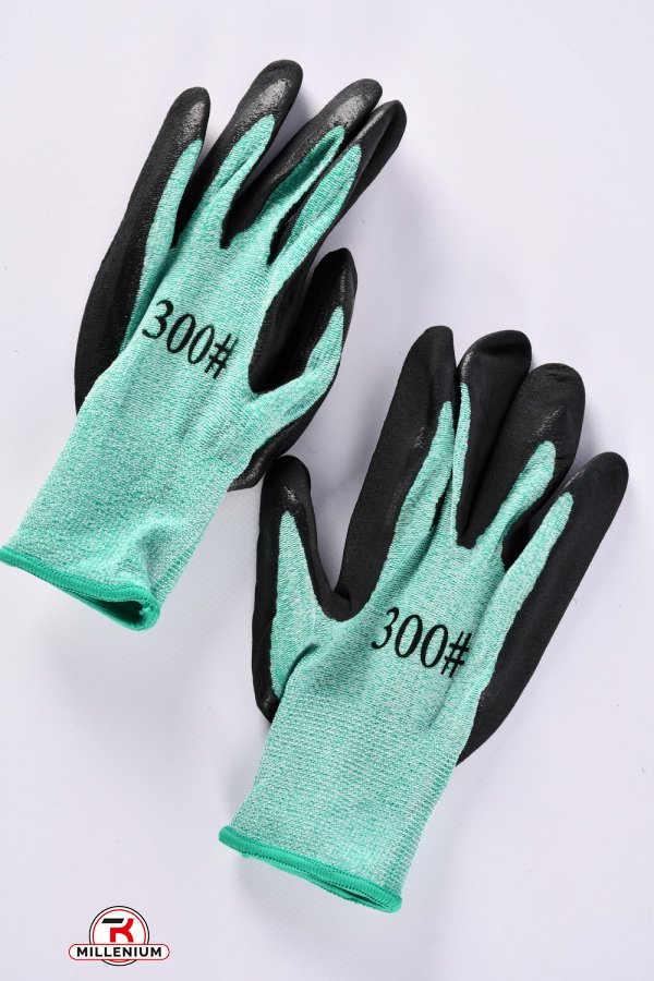 Перчатки тканевые (цв. черный/зеленый) пена арт.300