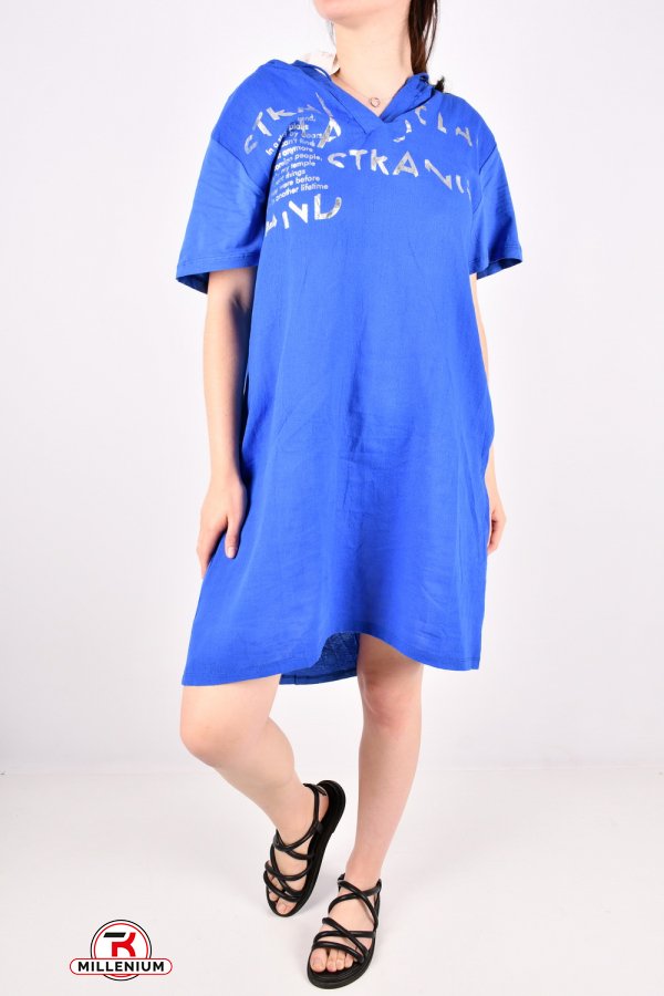 Платье женское (цв.синий)(ткань трикотаж/лен) "QIANZHIDU" Размер в наличии : 42 арт.E235383