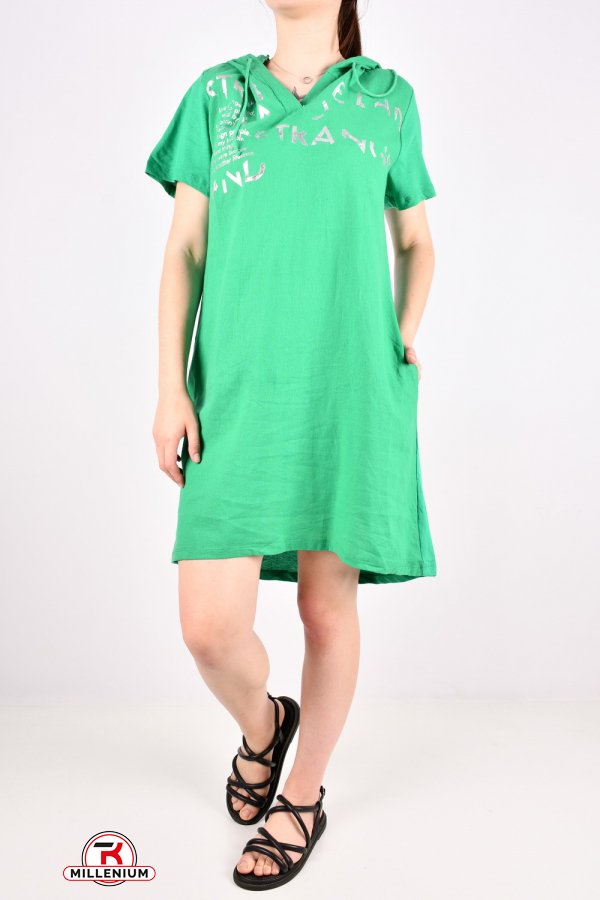 Платье женское (цв.зеленый)(ткань трикотаж/лен) "QIANZHIDU" Размеры в наличии : 40, 42, 44, 46 арт.E235383