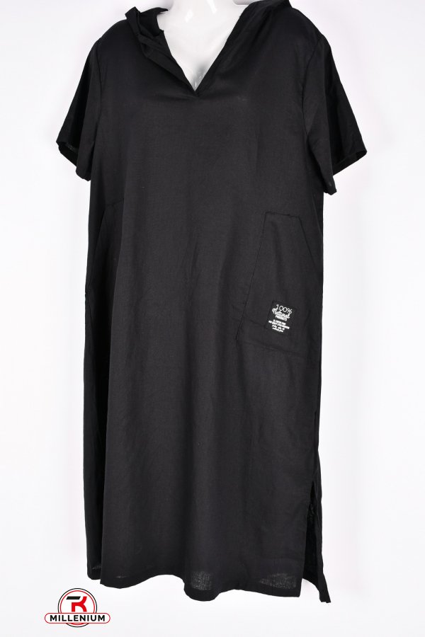 Платье женское (цв.черный)(ткань лен) "QIANZHIDU" Размеры в наличии : 50, 52, 54, 56 арт.DL35153546