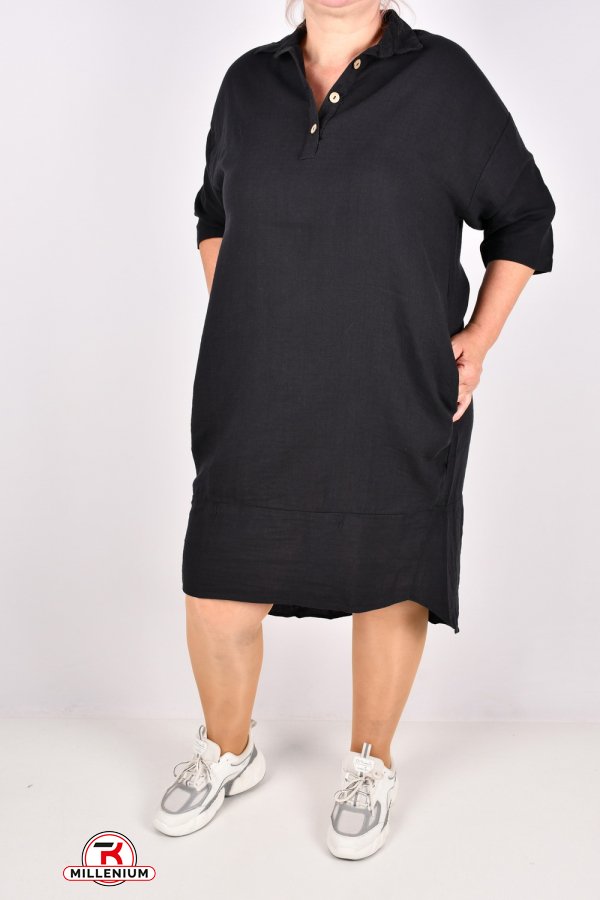 Платье женское (цв.черный) с добавлениям льна "SWANSEA" Размеры в наличии : 50, 52, 54, 56 арт.1034