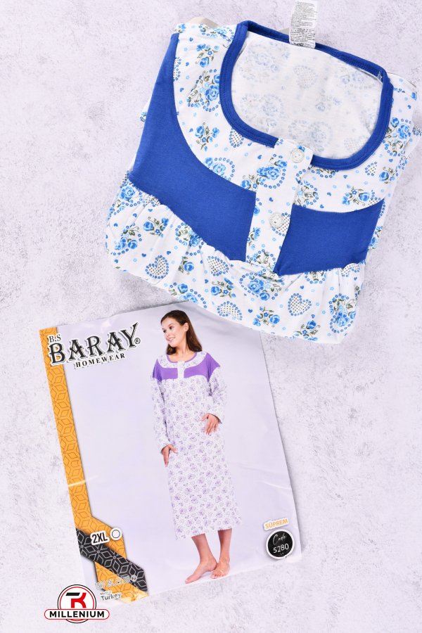 Ночная рубашка (цв.синий) женская трикотажная (размер 54-56) "Baray" (100% COTTON) арт.5280