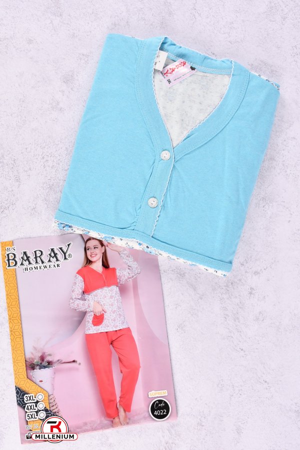 Піжама жіноча трикотажна (кол. блакитний) "BARAY" (100% COTTON) Розміри в наявності : 52, 54, 56 арт.4022