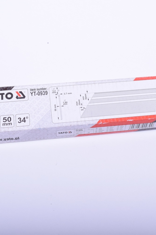 Гвозди для степлера YATO L-50mm, t-1.9mm,(уп.1000шт.) арт.YT-0939