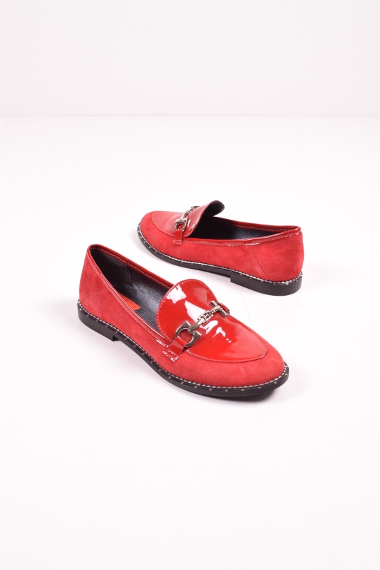 Туфли женские из натуральной замши комбинированные (цв.красный) TOTO Family Размер в наличии : 40 арт.0508