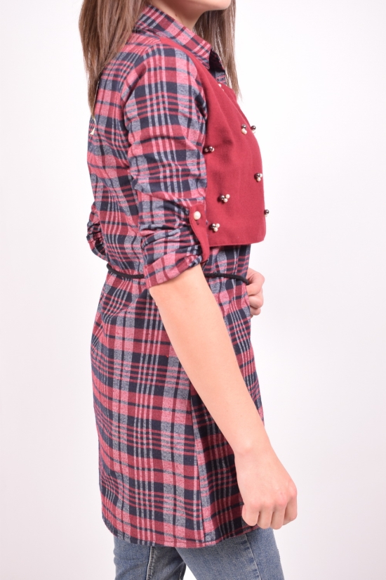 Рубашка-туника женская (цв.бордовый) PIANO (Cotton 60%,Polyester 40%) Размеры в наличии : 44, 48 арт.9745