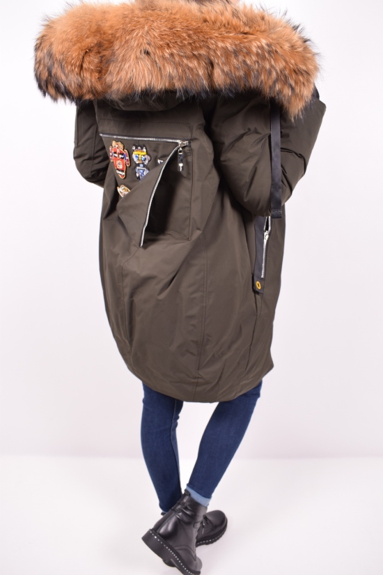 Куртка женская из плащевки (цв.хаки) зимняя с натуральной опушкой  VINASIER Размер в наличии : 48 арт.922