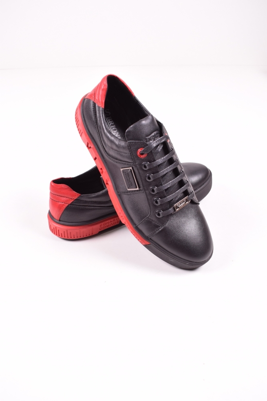 Кросівки чоловічі (кол. чорний/червоний) з натуральної шкіри "Brionis" Розміри в наявності : 44, 45 арт.1624-L-RED-Y-5