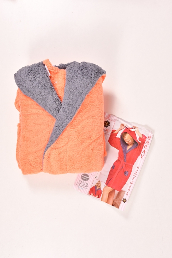 Халат жіночий тканина Wellsoft (колір помаранчевий/сірий) BARAY Розміри в наявності : 42, 44, 46, 48, 50 арт.150
