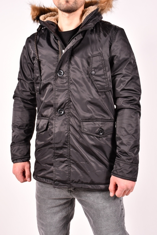 Куртка-парку чоловіча з плащової тканини (кол. Чорний) зимова на хутрі Ge Bruder Розмір в наявності : 44 арт.0050