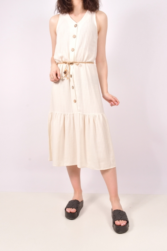 Сукня жіноча з тканини льон (кол. Кремовий) "Karon" Розміри в наявності : 46, 48 арт.9956