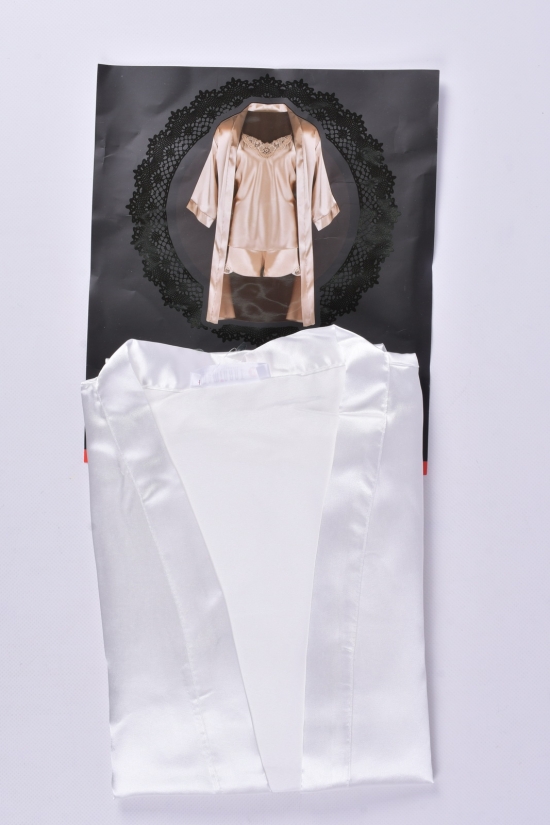 Комплект жіночий шовковий (кол. білий) (майка шорти халат) DEEP SLEEP Розміри в наявності : 44, 46 арт.11064