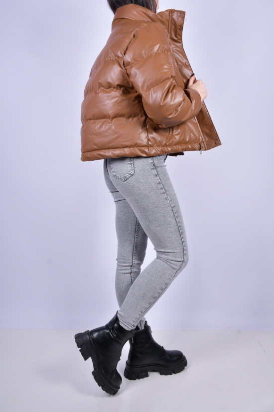 Куртка жіноча зимова (кол. коричневий) з екошкіри Розмір в наявності : 42 арт.0163