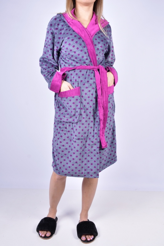 Халат жіночий велюровий (колір сірий/фіолетовий) BARAY Розмір в наявності : 44 арт.308