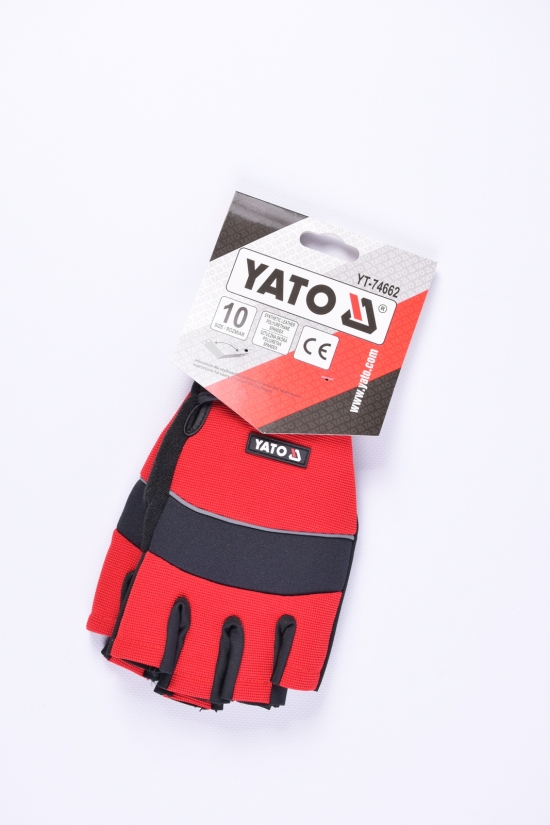 Перчатки рабочие с открытыми пальцами, размер 10 (цв.черно-красный) арт.YT-74662