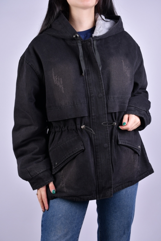 Куртка жіноча джинсова (кол. чорний) на хутрі "Saint Wish" Розмір в наявності : 56 арт.3021