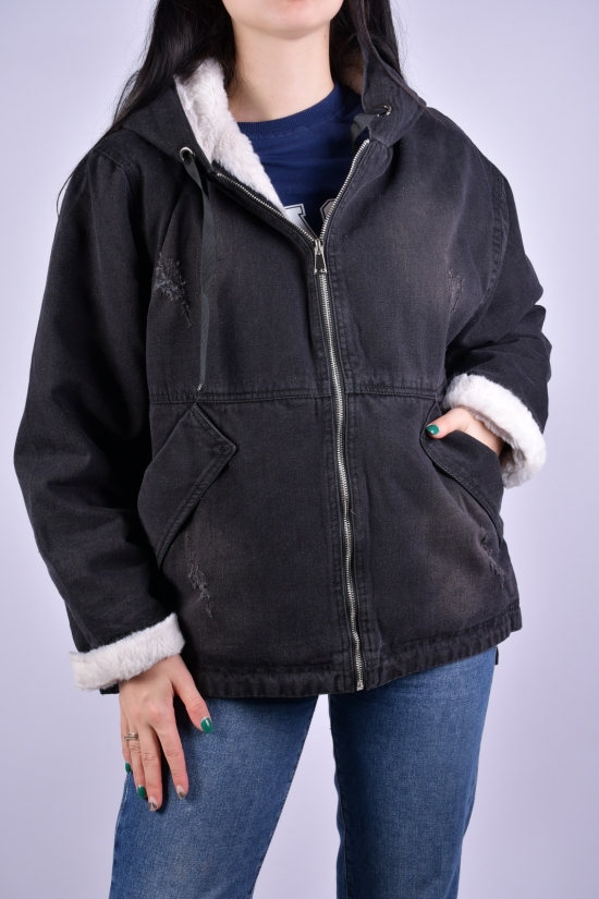 Куртка жіноча джинсова (кол. чорний) на хутрі "Saint Wish" Розміри в наявності : 50, 52, 54, 56, 58 арт.3018
