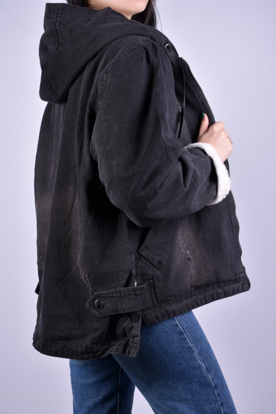 Куртка жіноча джинсова (кол. чорний) на хутрі "Saint Wish" Розміри в наявності : 50, 52, 54, 56, 58 арт.3018