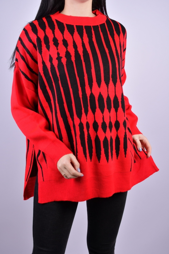 Жіночий светр в'язаний (кол. червоний) "модель oversize" розмір 44-46 "TOLGAS" арт.520