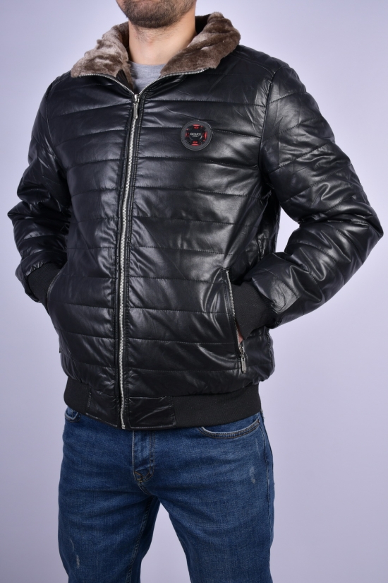 Куртка чоловіча (кол. чорний) зимова на хутрі (з екошкіри) Розміри в наявності : 46, 48 арт.5011