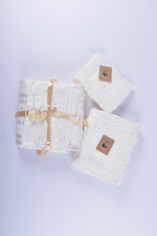 Набор (цв.молочный) полотенце махровое банное, полотенце для лица и для кухни вес 0,720 г арт.5529