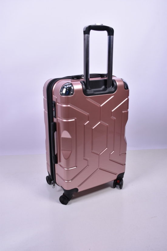 Чемодан (цв.розовый) 4 колеса пластиковый средний (размер 57/40/28см) арт.металик