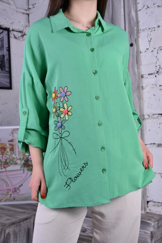 Рубашка женская (цв.зелёный) ткань лен "BURRASCA" Размеры в наличии : 44, 48 арт.16862
