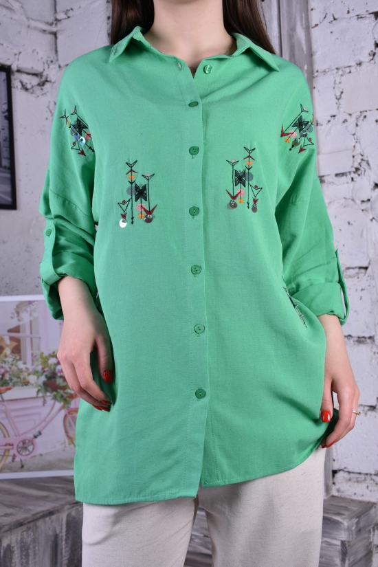 Рубашка женская (цв.зелёный) ткань лен "BURRASCA" Размер в наличии : 44 арт.16727