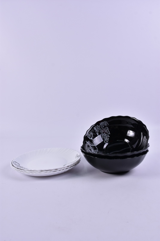 Набір посуду зі склокераміки 3 тарілки 3 салатники арт.Етюд XL