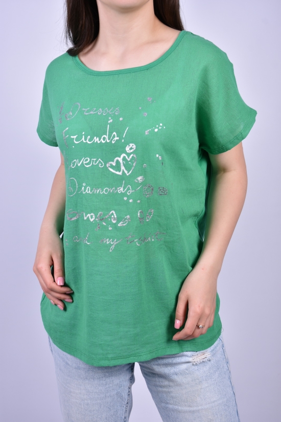 Футболка жіноча тканина льон (кол. зелений) "QIANZHIDU" Розміри в наявності : 46, 48, 50 арт.E201683