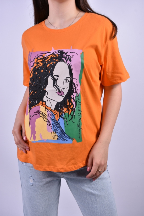 Жіноча футболка трикотажна (кол. помаранчевий) модель OVERSIZE "OLIVIA" Розміри в наявності : 44, 46, 48 арт.2314