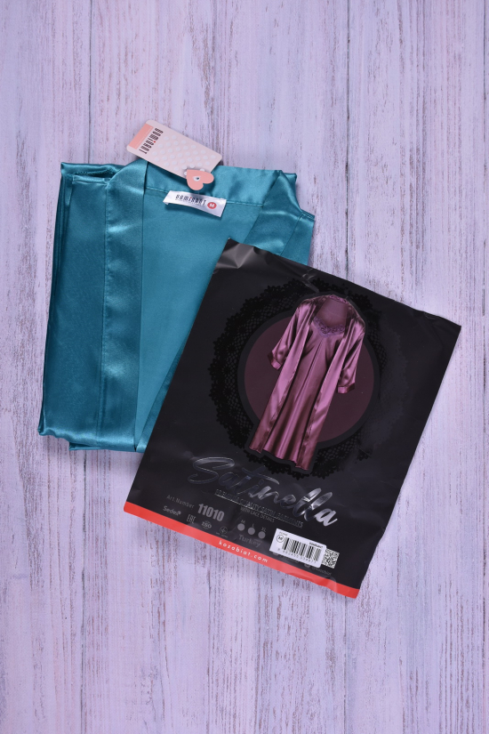 Комплект шовковий жіночий (колірний бірюзовий) нічна сорочка халат бікіні DEEP SLEEP Розміри в наявності : 48, 50, 52 арт.11010