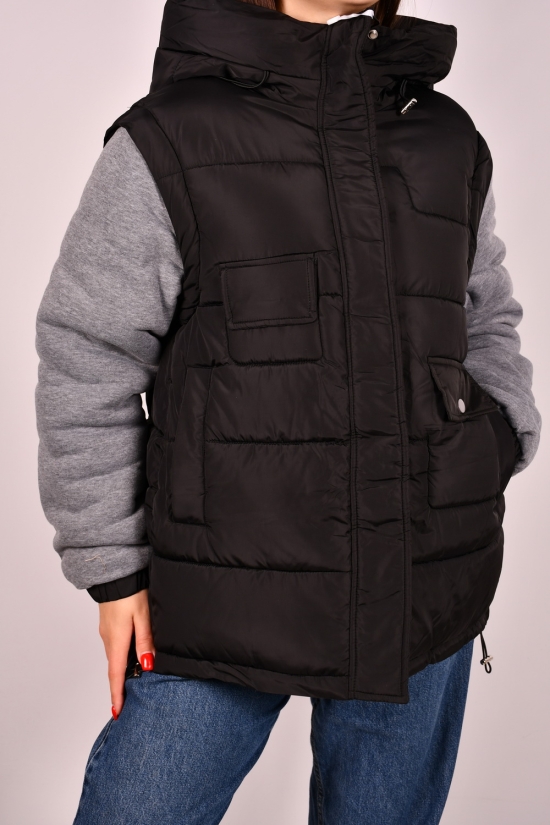 Куртка женская с отстегивающим рукавом (цв.чёрный) демисезонная болоневая Размер в наличии : 46 арт.73