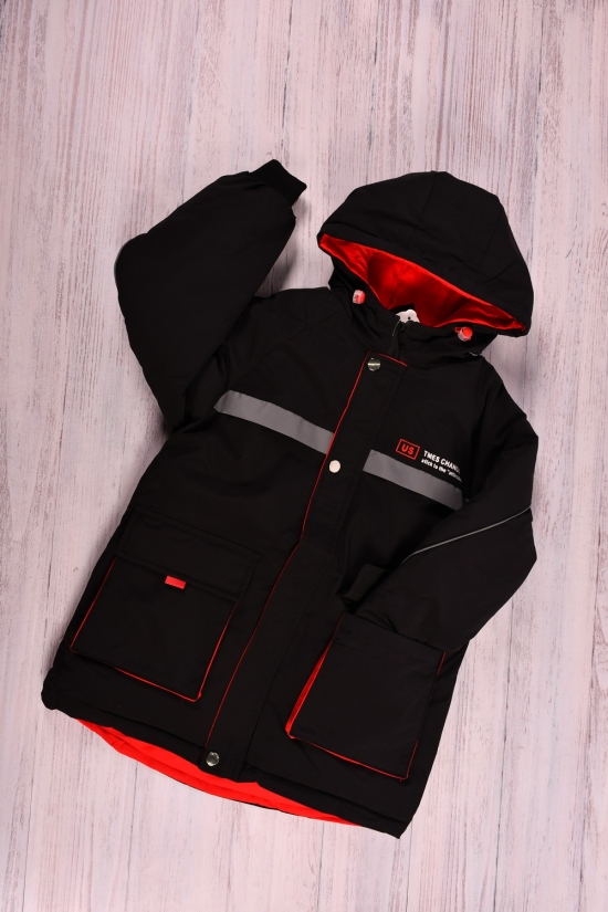 Куртка для мальчика (цв.черный/красный) из плащевки зимняя Рост в наличии : 140 арт.23-11