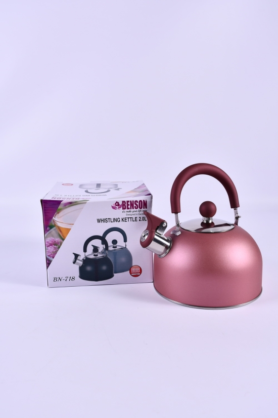 Чайник (цв. Рожевий) з нержавіючої сталі зі свистком (2л) "Benson" арт.BN-718