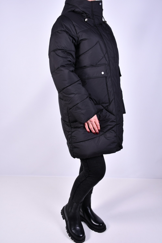 Пальто жіноче зимове (кол. чорний) з плащової тканини модель OVER SIZE Розміри в наявності : 46, 48, 52, 54, 56 арт.M911009