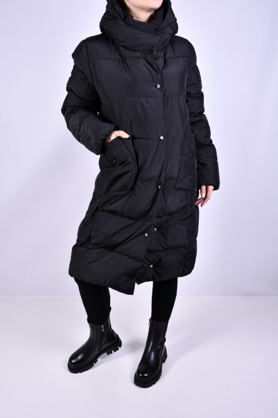 Пальто жіноче зимове (кол. чорний) з плащової тканини модель OVER SIZE Розміри в наявності : 46, 48, 50, 52, 54, 56 арт.M012005
