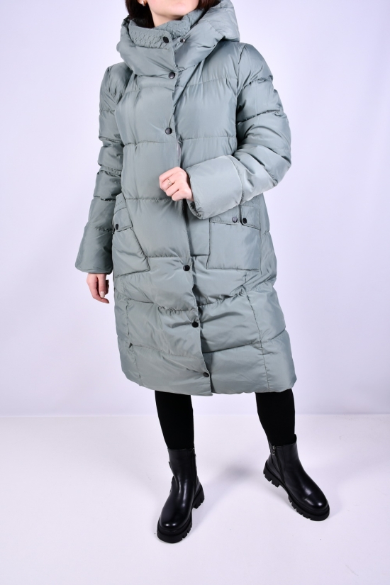 Пальто жіноче зимове (кол. м'яти) з плащової тканини модель OVER SIZE Розміри в наявності : 54, 56 арт.M012005