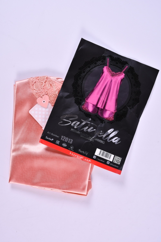 Комплект атласный (color Salmon) майка тонкая бретель+шорты "DEEP Sleep" размер 42-44 арт.12013