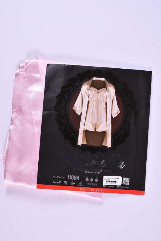Комплект жіночий шовковий (кол. рожевий) (майка шорти халат) DEEP SLEEP Розміри в наявності : 44, 46 арт.11064