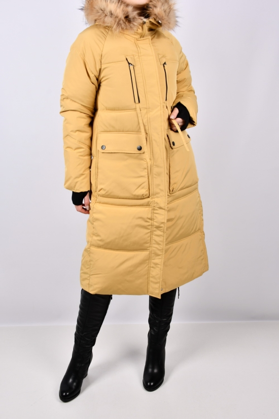 Пальто жіноче (цв. гірчичний) зимове з плащової тканини. Розміри в наявності : 46, 48, 50, 52 арт.8369