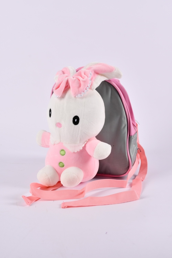 Рюкзак іграшка з плащової тканини (кол. сірий/рожевий) розмір 21/19/6,5 см. арт.0617-8