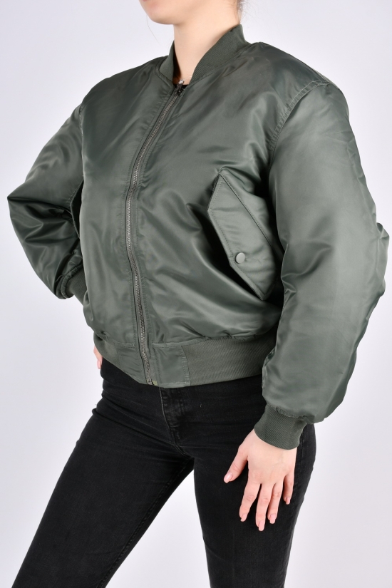 Куртка женская демисезонная (цв.оливковый) из плащевки (модель BOMBER) Размеры в наличии : 44, 46 арт.9244