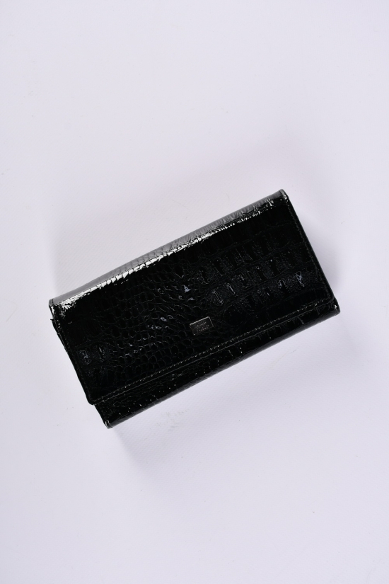 Гаманець жіночий шкіряний лаковий (color.black) розмір 18.5/9.5 см. 