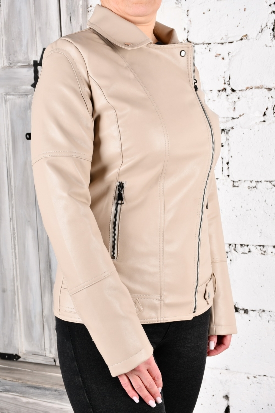 Куртка женская (цв.кремовый) модель "Бомбер" с экокожи "VIVO" Размеры в наличии : 48, 50, 52, 54, 56, 58 арт.K-811-D